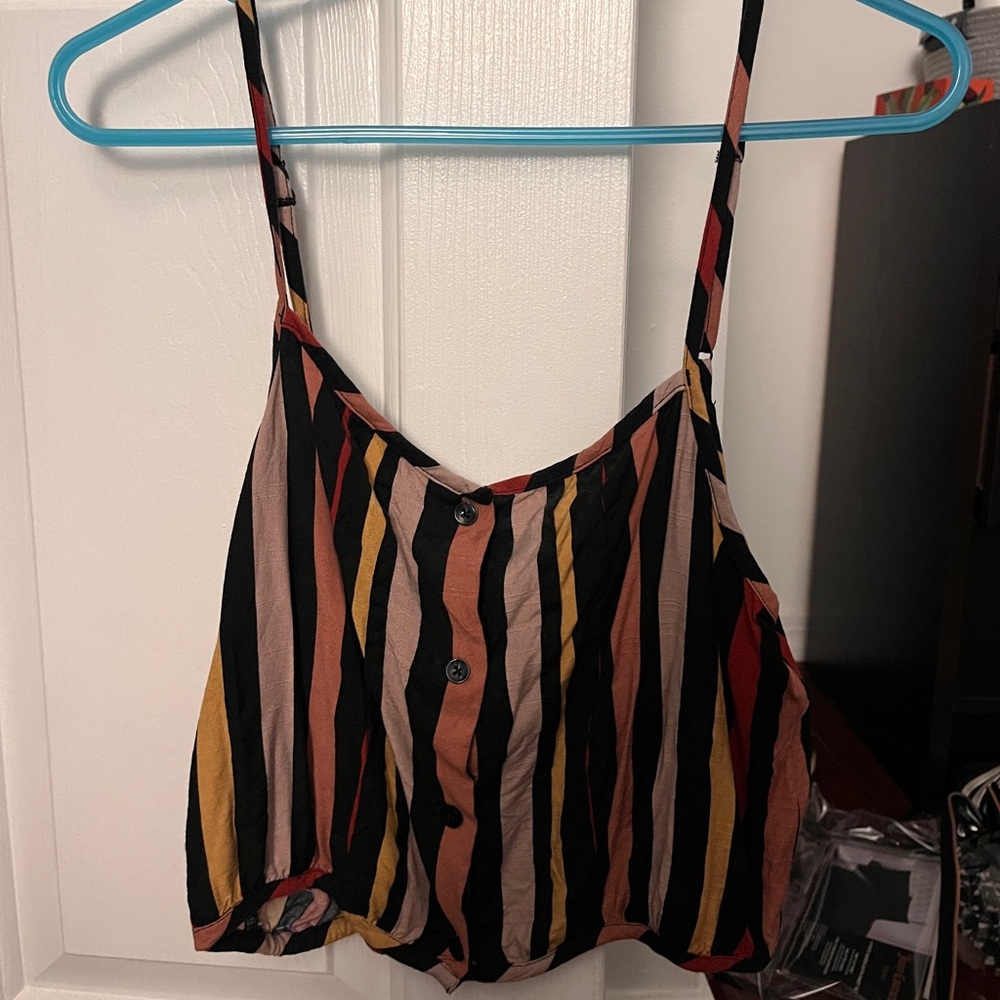 Volcom Striped Crop Tank Top in Black, Rust, Mustard, Blush